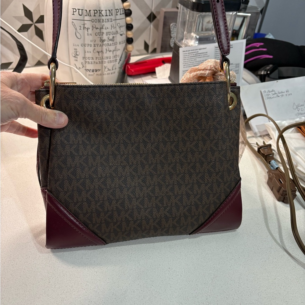 Michael Kors Burgundy and Brown Crossbody Bag EUC - Picture 2 of 4